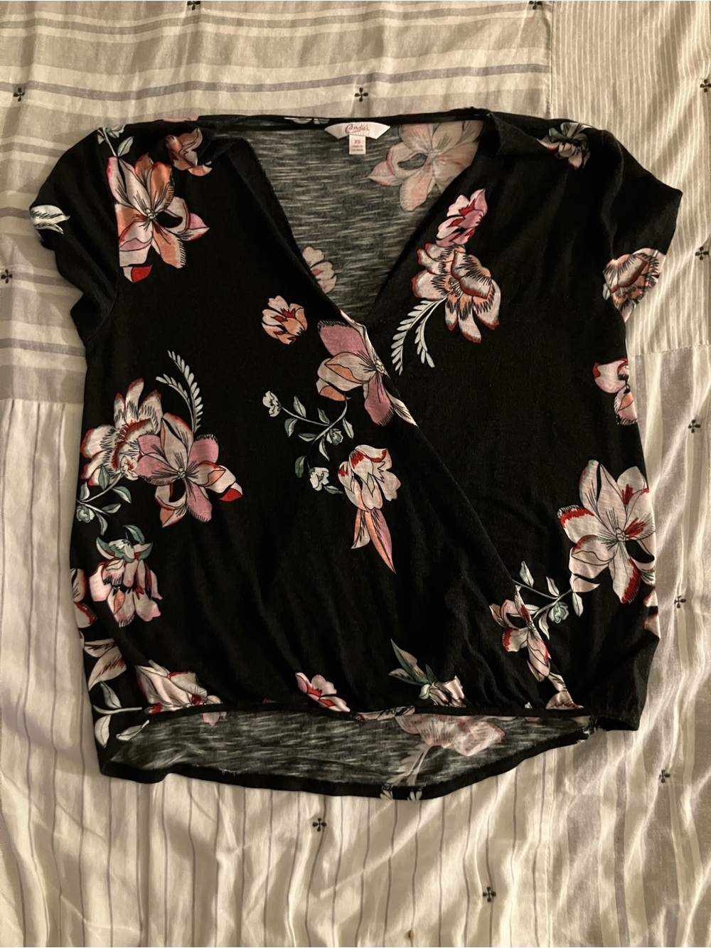 Candie's Black Floral Blouse XS